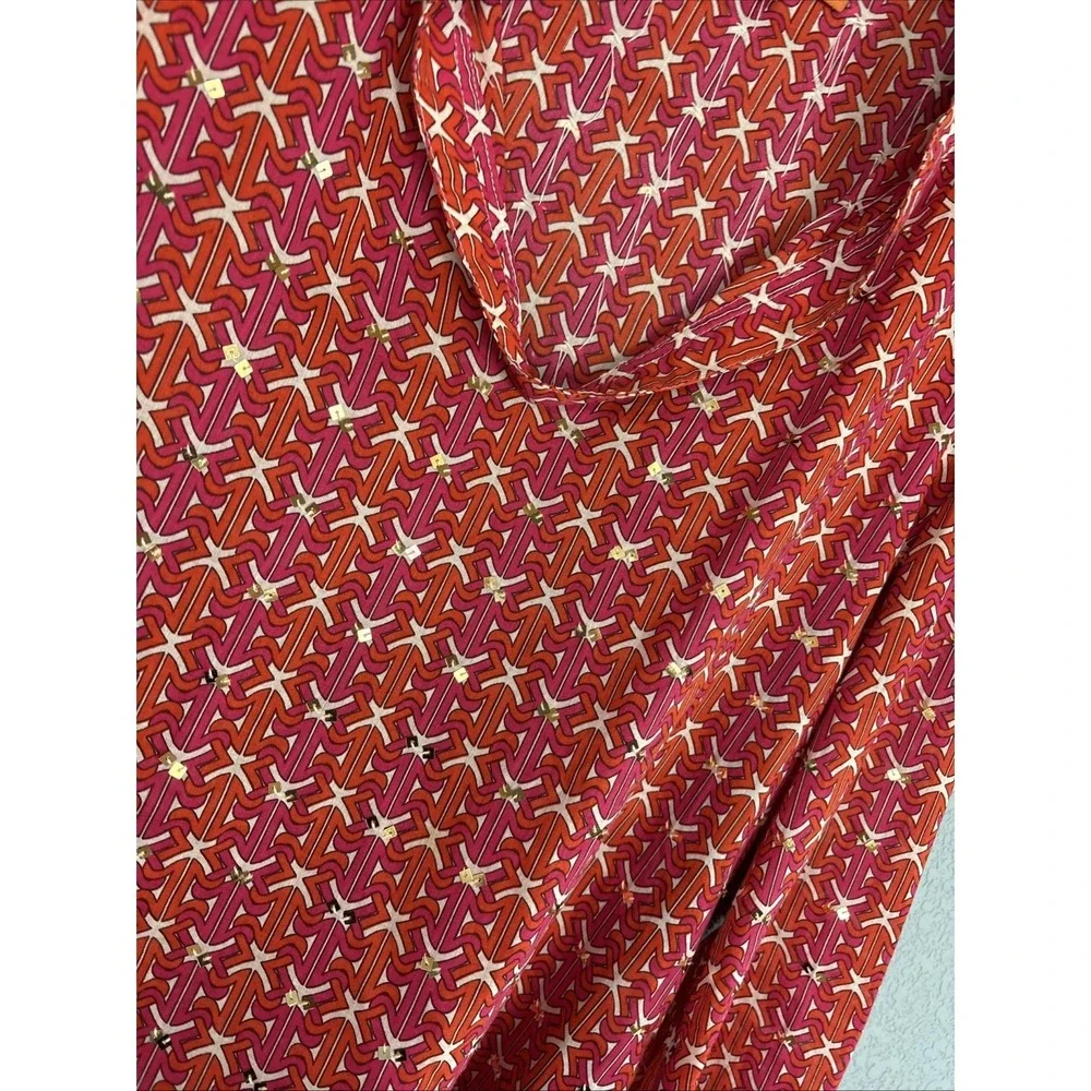 Tory Burch Shirt Women 6 Sequin Stephanie Tunic Pink Orange  Lightweight Popover